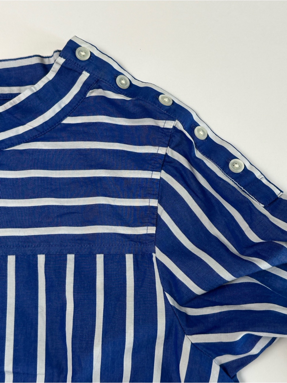 Coastal Prep Blue Striped Funnel Neck Tunic Top Nautical Old Money Button - Picture 8 of 10